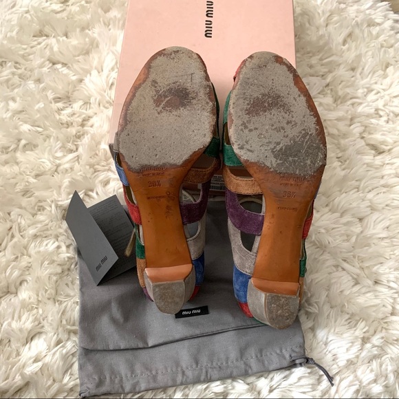 ❤️Miu Miu❤️Multi colors Suede Leather short heels - Picture 10 of 10